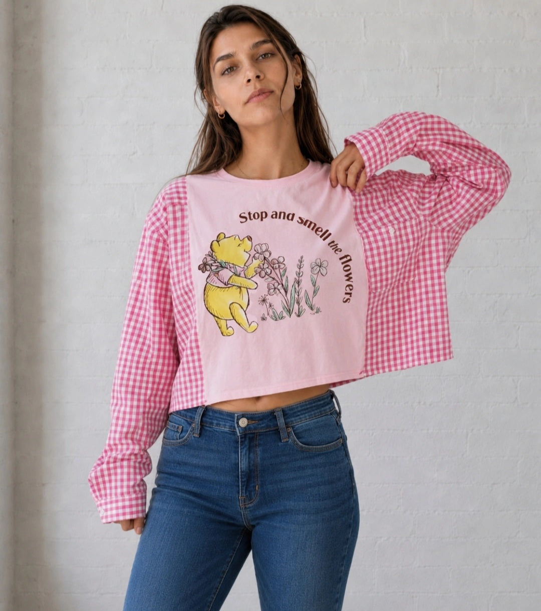 Blooming Gingham Bear Crop Campfire Tee