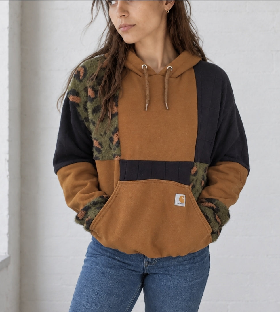 Autumn Leopard Patchwork Hoodie (L)