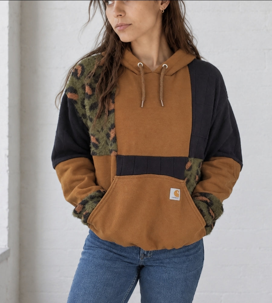 Autumn Leopard Patchwork Hoodie (L)