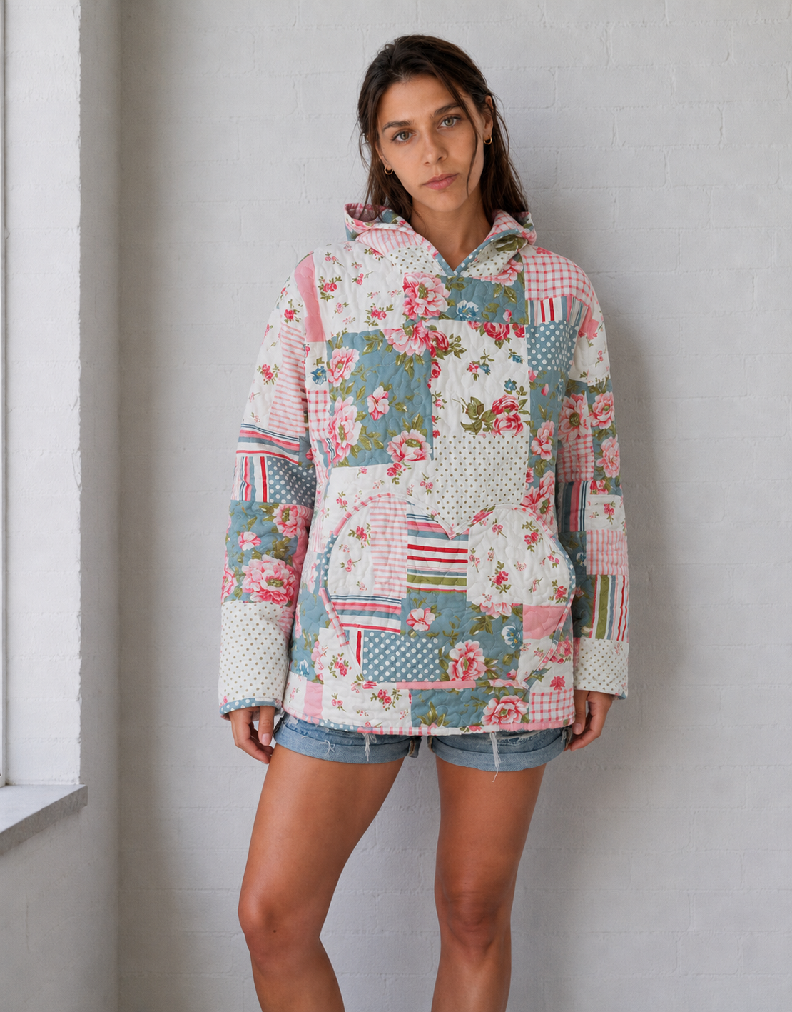 Sunday Bloom Patchwork Quilted Hoodie