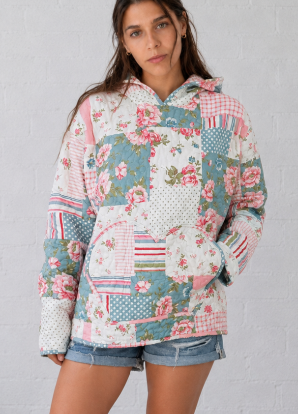 Sunday Bloom Patchwork Quilted Hoodie