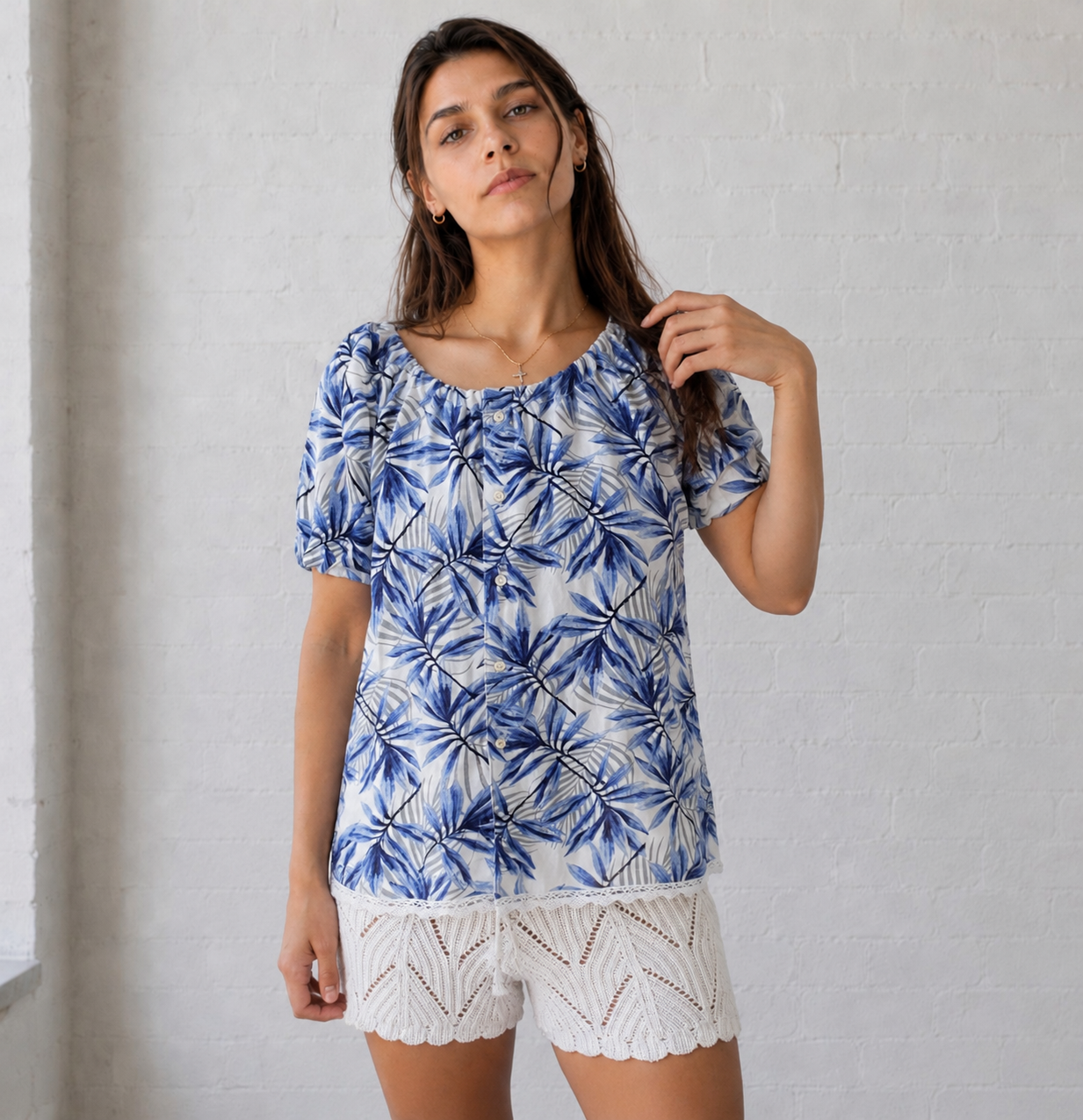 Blue Palm Breeze Top