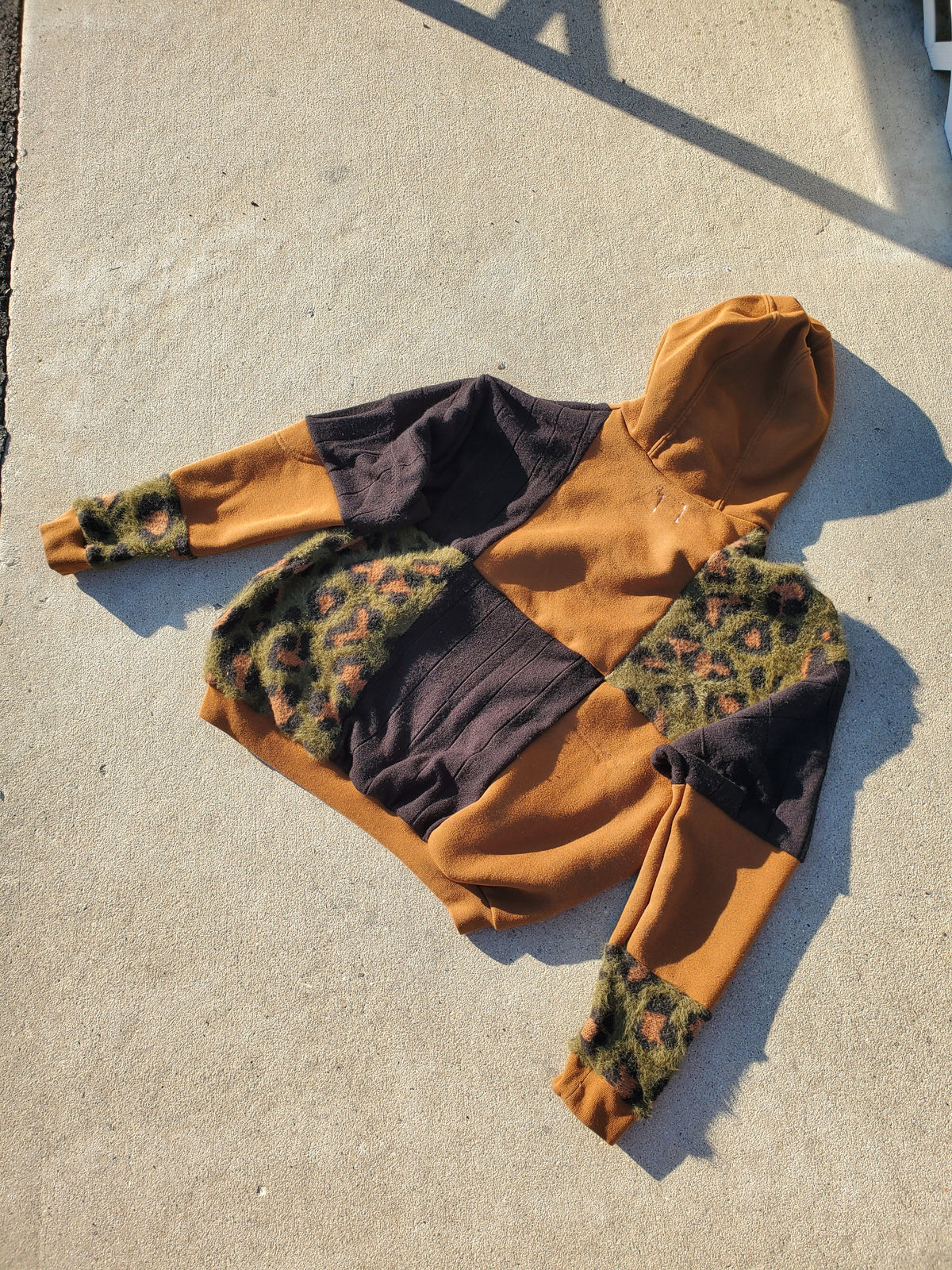 Autumn Leopard Patchwork Hoodie (L)